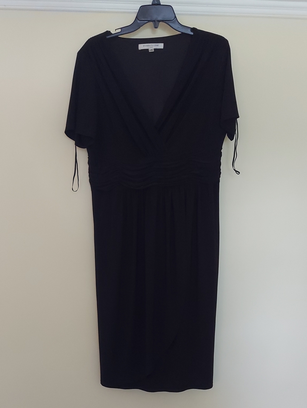 Evan Picone Black V-Neck Midi Dress with Flutter Sleeves